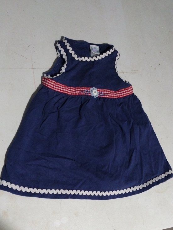 Little Me Other - Little Me Navy Dress with Red Gingham Waist and White Trim